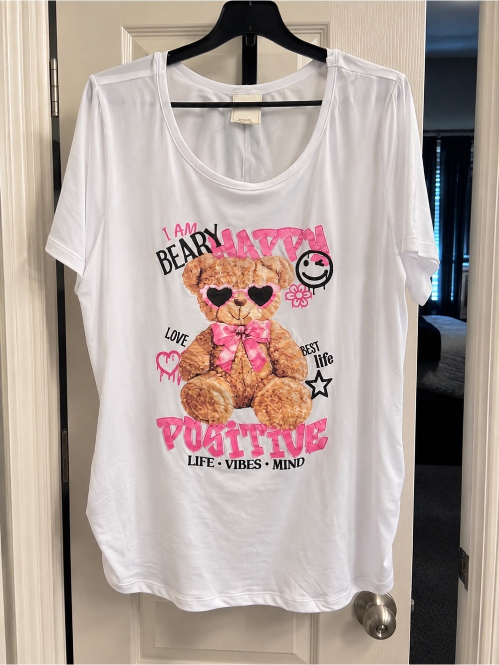 T.J.Maxx White Graphic Short Sleeve Tee with Pink & Orange Accents - Picture 4 of 5